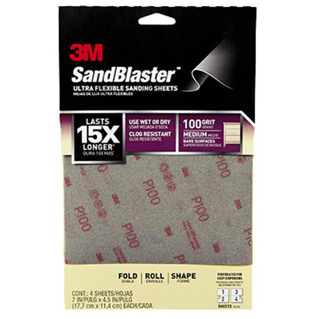 3M 28100SBUF4 Sandblaster Ultra Flexible Sanding Sheets, 100 Grit 4
