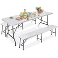 thumbnail image 4 of ZENY 6ft 3-Piece Folding Picnic Table Set with 2 Benches, Portable HDPE Outdoor Dining Set for Camping, White, 4 of 9