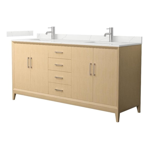 Janna 72" White Oak Double Vanity & Giotto Quartz Top (1-Hole) & Nickel Trim