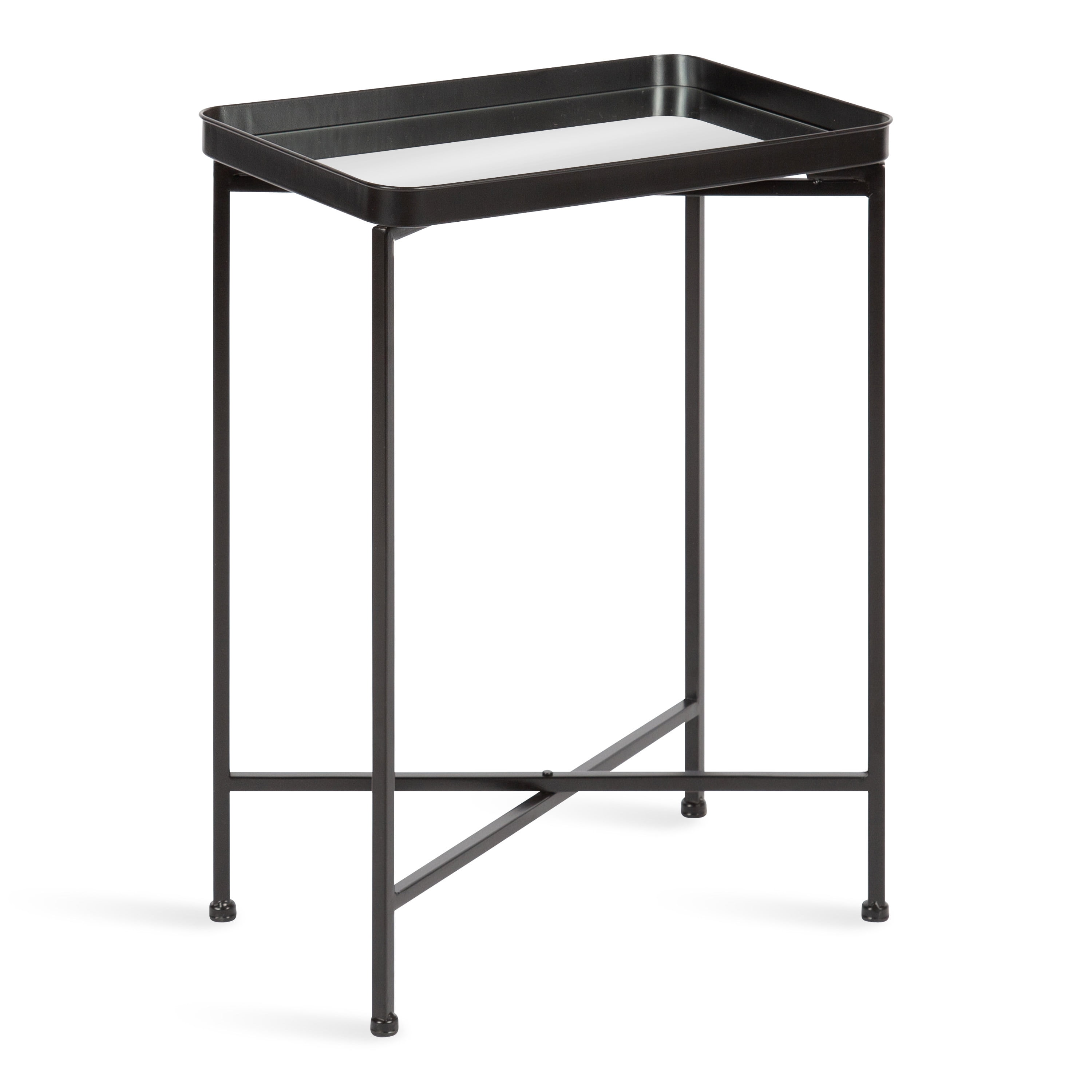 Celia 26'' Black Metal and Mirrored Glass Modern Side Table