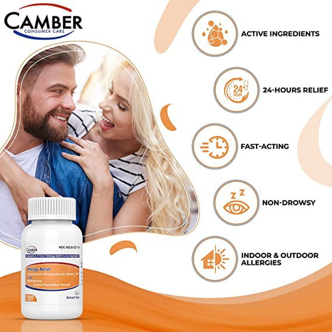 Camber Levocetirizine Dihydrochloride 5mg Antihistamine Tablets, 24 Hour Allergy Relief Medicine (1000 Count) Family Pack