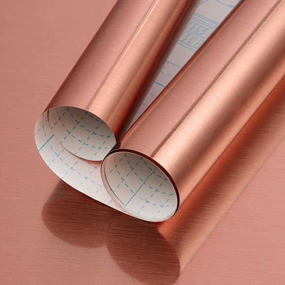 1pc Thick Rose Golden Stainless Steel Brushed Contact Paper, Peel And Stick Wallpaper, Self-Adhesive Removable Wall Decals For Refrigerator, Furnitures, Kitchen And Room Backgrouond