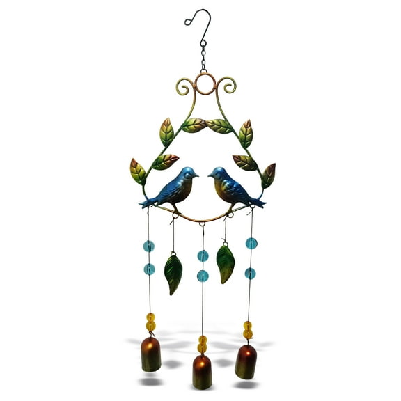 CoTa Global Garden Birds Wind Chime - Handmade Glass and Metal Chime - Bird Wild Life Hanging Decor - Colorful Home Decor Gift, Indoor and Outdoor Hanging Decoration For Porch and Patio - 21.85 Inches