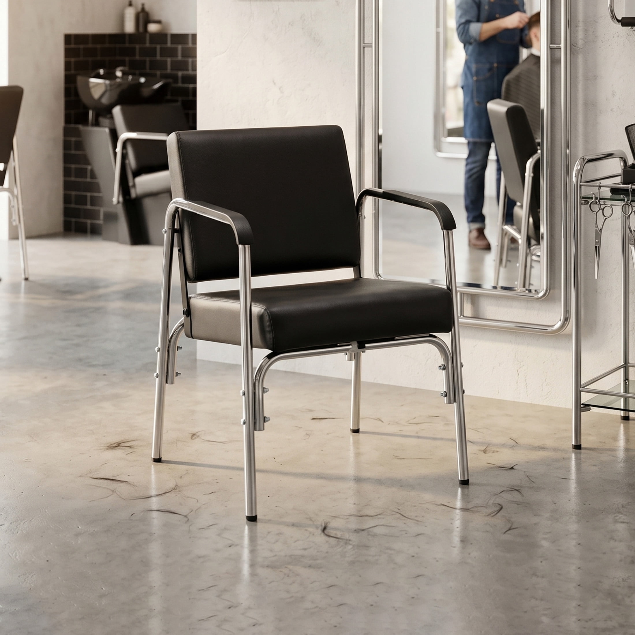 Noble House Reclining Shampoo Chair, 135° Adjustable PU Salon Chair, 4-Leg Base, Black