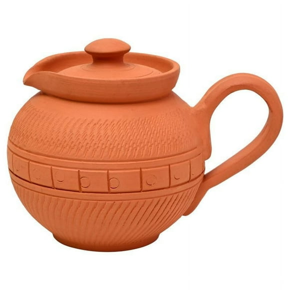 Pot à Lait en Argile Fait Main avec Couvercle pour Servir - Pot à Lait en Argile Brune 400ml