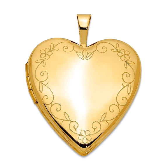 14k Yellow Gold Textured Polished Holds 2 photos 20mm Flower Vine Border Love Heart Locket Locket Necklace for Women