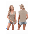 thumbnail image 3 of Deep V Neck Tanks for Women Casual Cap Sleeve Sweater Vest Summer Ribbed Knitted Tank Tops Deep Khaki L, 3 of 6