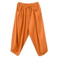 New Loose Solid Color Cotton And Linen Lace Up Elastic Waist Pants