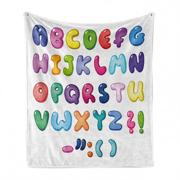 Letters Soft Flannel Fleece Throw Blanket, Bubble Shaped 3D Style Alphabet Set Colorful Kids Children Design Comic Typeset, Cozy Plush for Indoor and Outdoor Use, 50" x 70", Multicolor, by Ambesonne