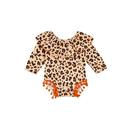 

Listenwind Newborn Baby Girls Romper Tie Dye Leopard Long Sleeve Tassel Jumpsuit