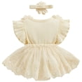 thumbnail image 6 of Yindaity Dresses Baby Girl Baby Girl Outfit Sleeveless Tulle Tutu Romper Dress with Headband(Beige,6-12 Months), 6 of 7