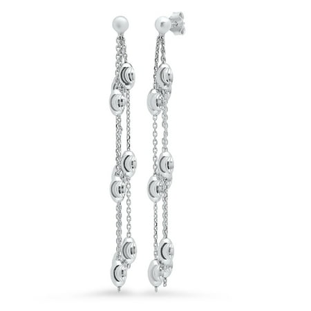 Pori Jewelers Sterling Silver 3-Strands Anchor Chain Wmooncut Bead Drop Earrings
