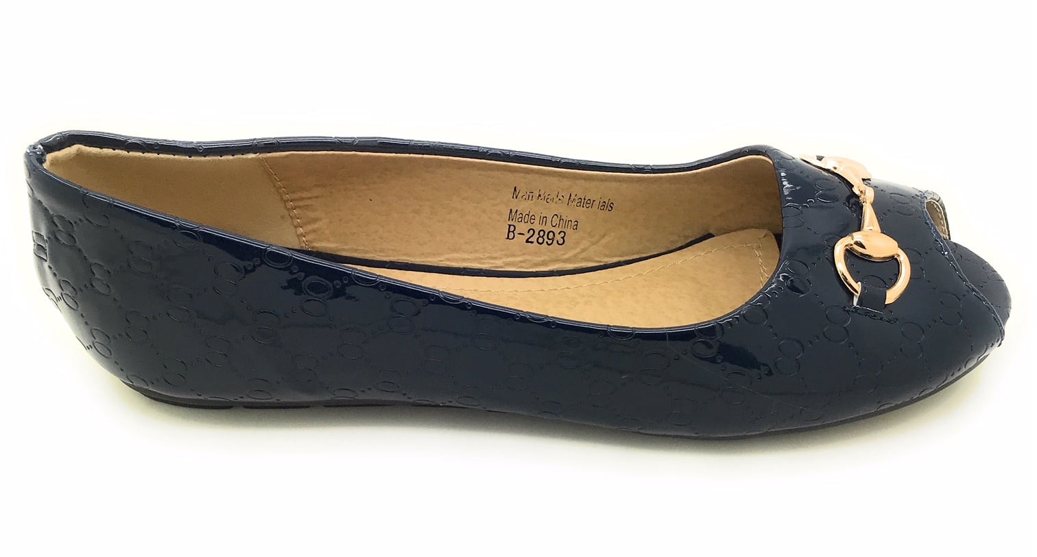 Victoria K Open Toe Gold Buckle Ballerina Flats (Women)