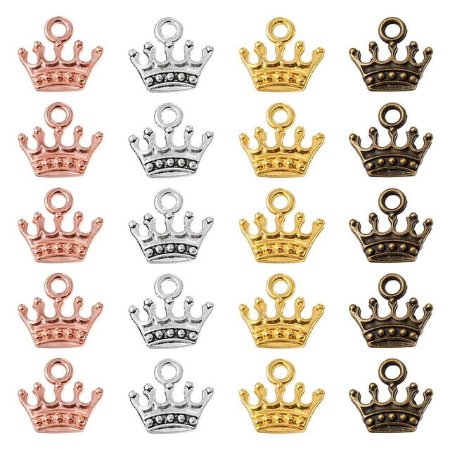 20Pcs 4 Colors Zinc Alloy Pendants Crown Shape Mixed Color 13x14x3mm Hole: 2mm 5pcs/color