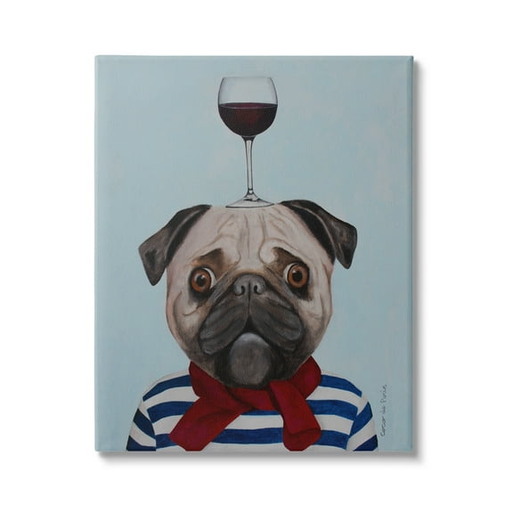 Stupell Industries Pug Wearing Mime Outfit Balancing Wine Glass , 16 x 20, Design by Coco de Paris