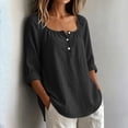 thumbnail image 2 of ClodeEU Women's Linen Blend Square Neck 3/4 Sleeve Blouse,Casual Loose Fit Top Black,Women's Plus XL, 2 of 8