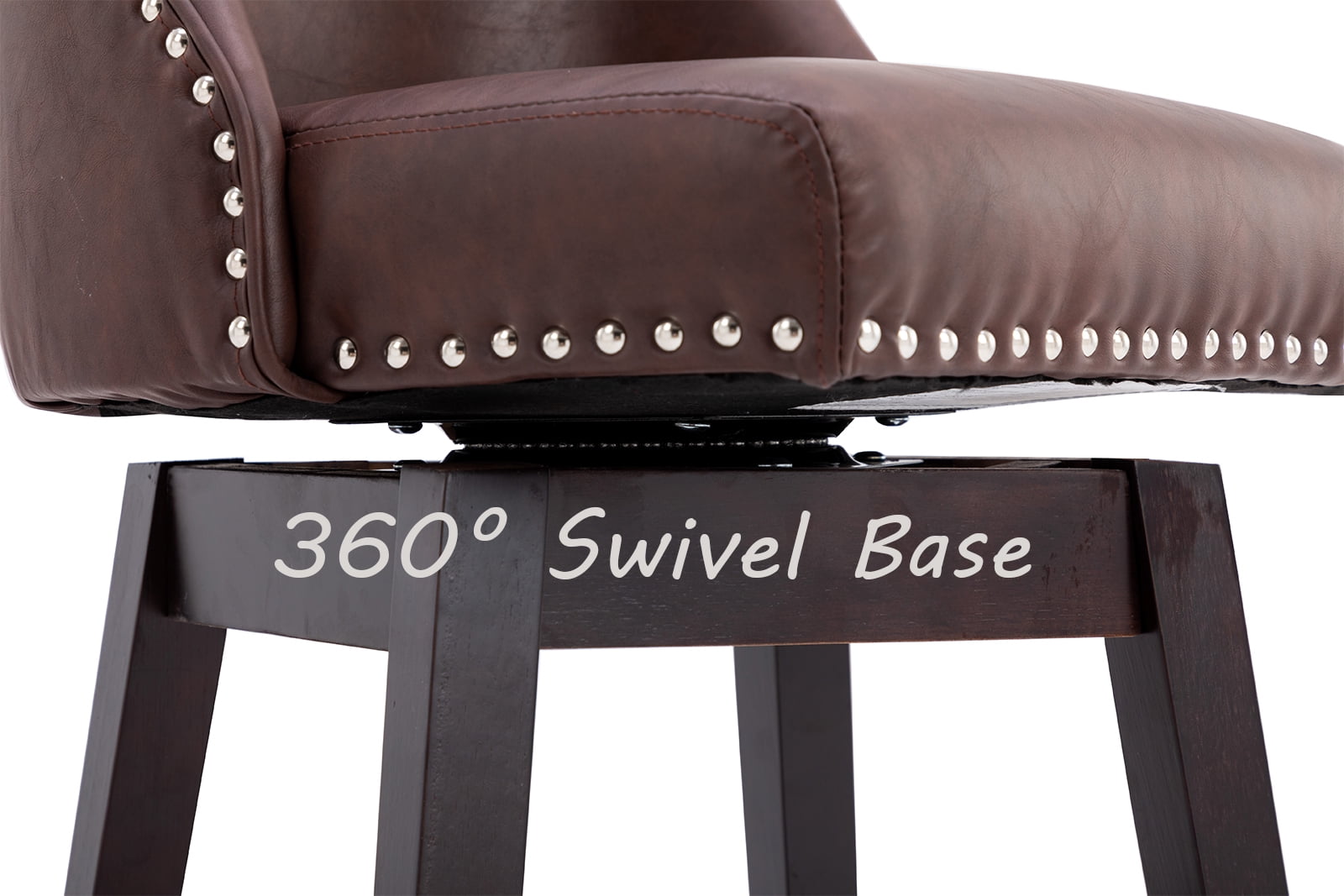 Guyou 27.5"Counter Height Bar Stools Set of 2, Nailhead Trim Leather Barstools with Back and Wood Legs, 360°Swivel Upholstered Stool Chairs for Kitchen Island Breakfast Bar Restaurant, Chocolate