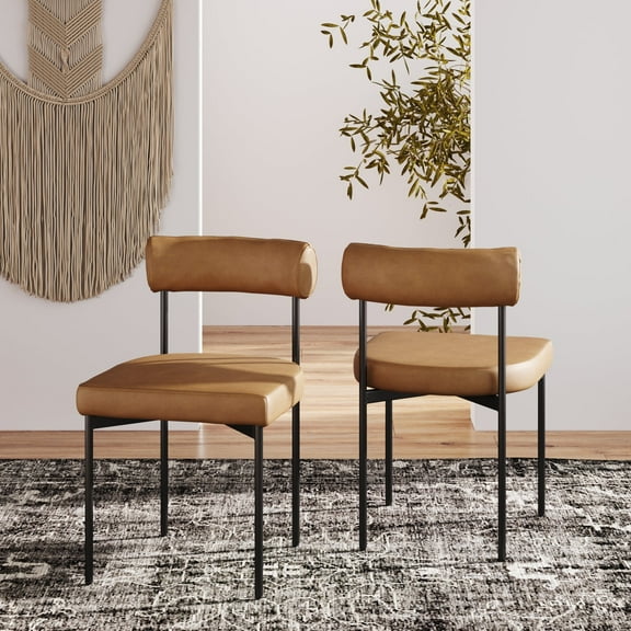 Nathan James Dahlia Modern Kitchen and Dining Chair with Metal Legs and Vegan Leather Upholstery, Brown/Black, Set of 2