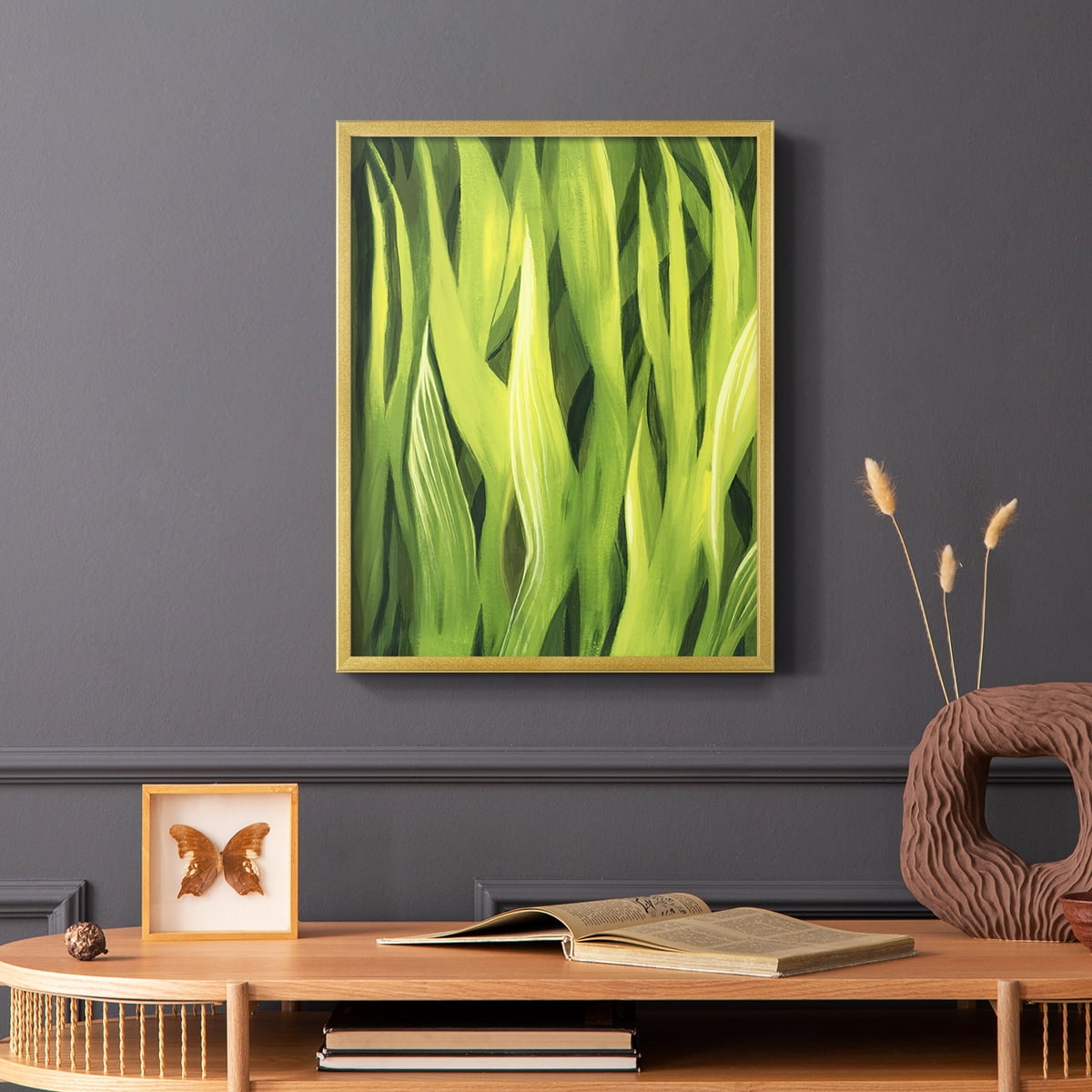 Blades of Grass I Framed Print in Gold Solid Wood Framed Print No Nail Hanging