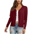 thumbnail image 3 of felwors Women's V Neck Long Sleeve Scalloped Knit Cardigan Lightweight Soft Sweater Wine, M, 3 of 8