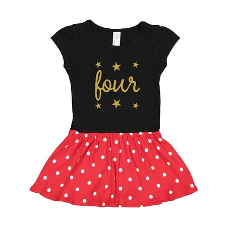 

Inktastic 4th Birthday Gold 4 Year Old Gift Toddler Girl Dress