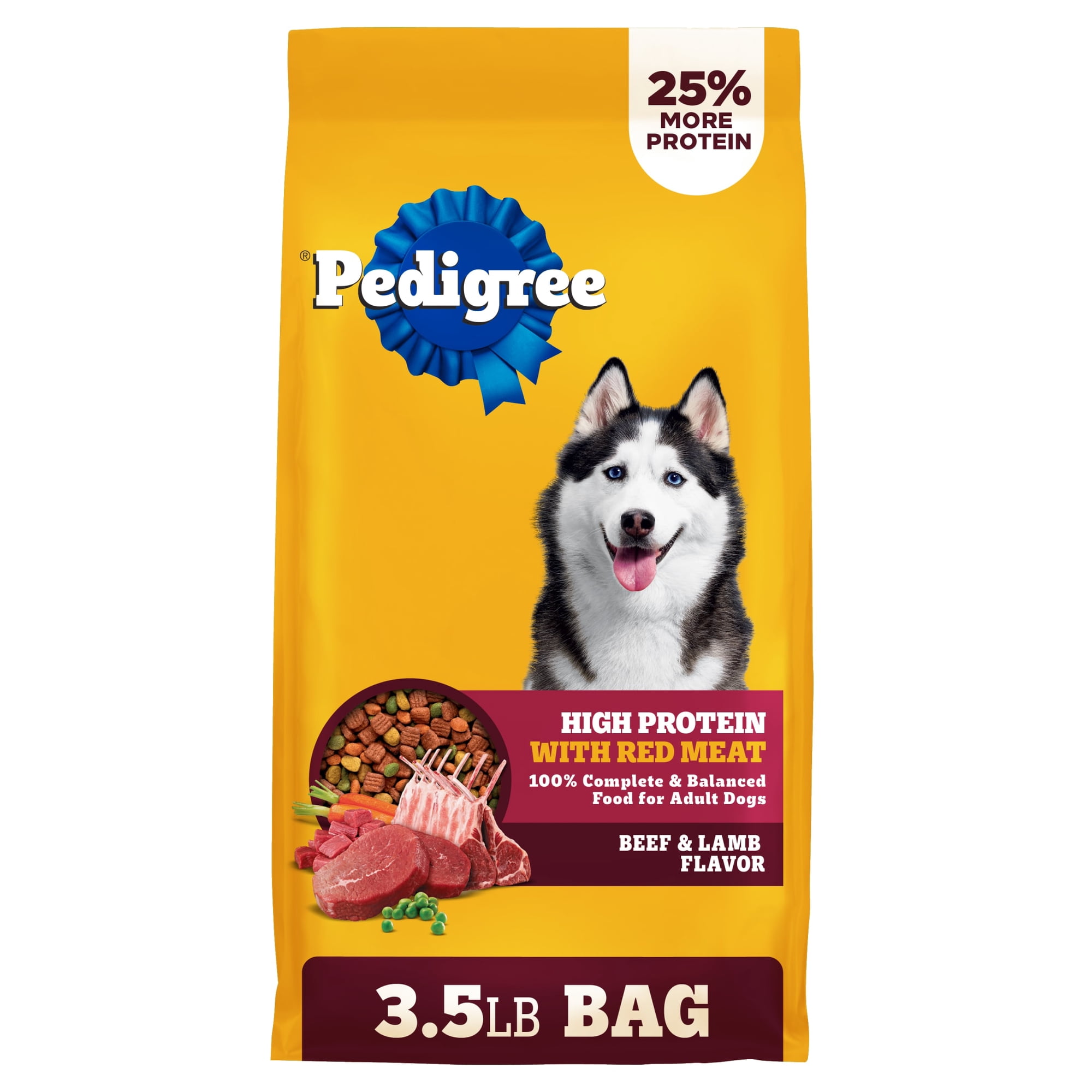 Pedigree Dry Dog Food for Adult Dogs, High Protein, Beef and Lamb Flavor, 3.5 lb. Bag