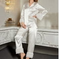 thumbnail image 4 of Tnhcen Long-Sleeve Silk Satin Pajama Set With A Button-Down Design, Perfect As Loungewear And Featuring A Convenient Pocket., 4 of 5