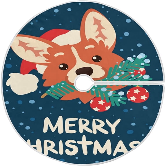 FMSHPON Cute Corgi Dog Xmas Christmas Tree Skirt Stand Mat for Holiday Party Decoration Indoor Outdoor 36 inches