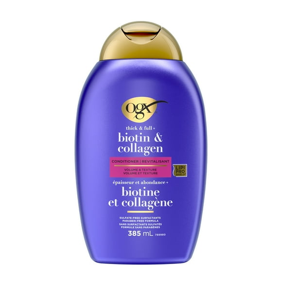 OGX Thick & Full + Biotin & Collagen Volumizing Conditioner, Nutrient-Infused Conditioner with Vitamin B7 Biotin Gives Hair Volume & Body for 72+ Hours, Sulfate-Free Surfactants