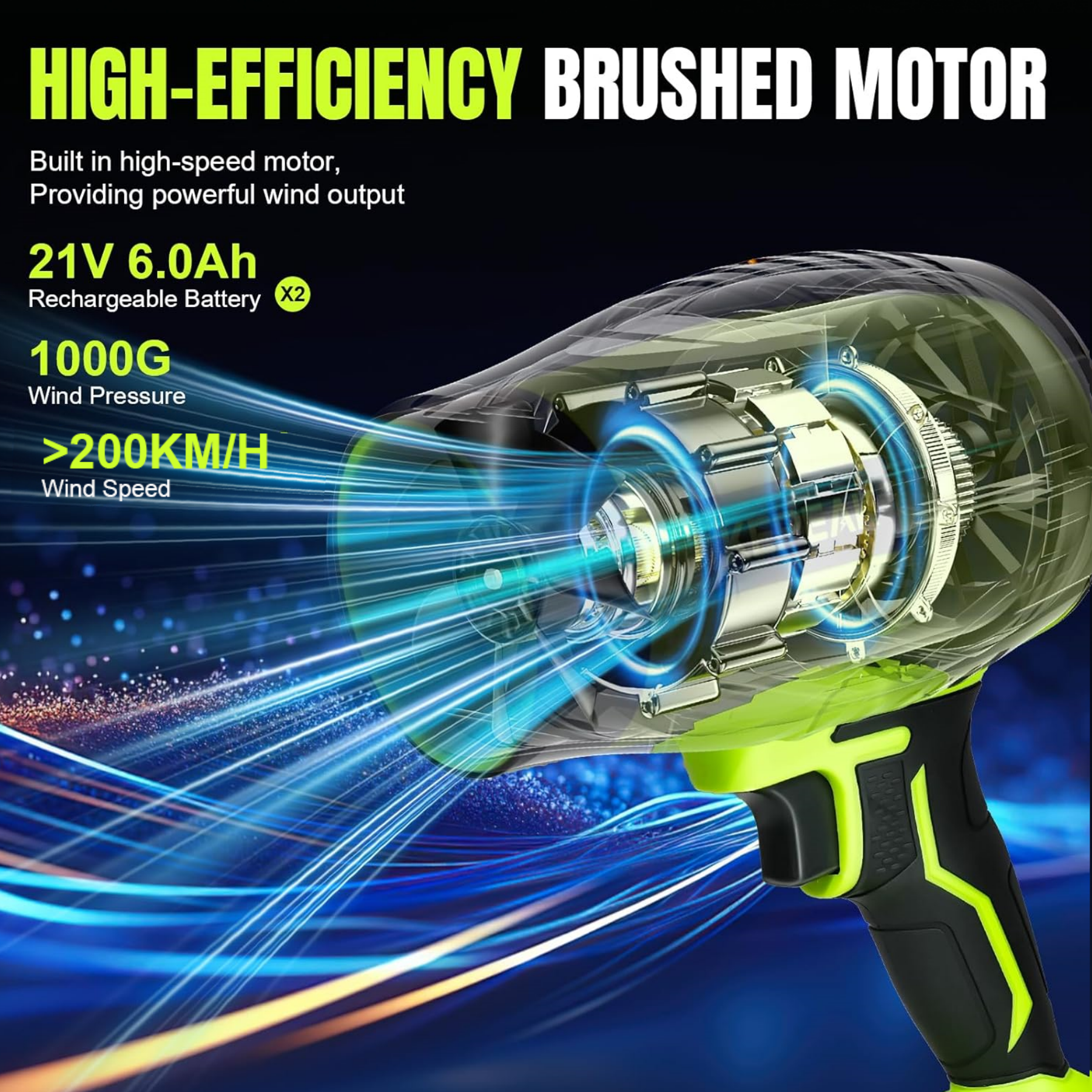 Kepeak Cordless Leaf Blower Portable Dust Cleaner Handheld Blowers 2 x 6.0Ah Batteries 180000 RPM Air Duster for Drying Patio Cleaning Green