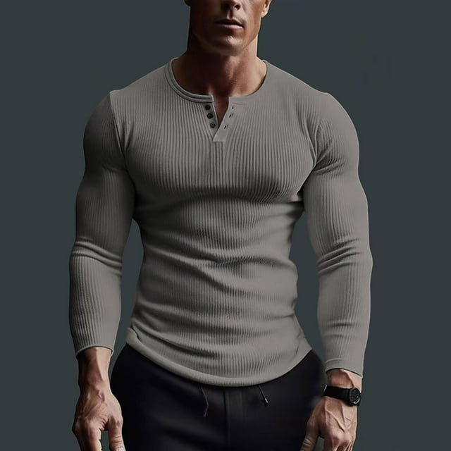 pstuiky camisas de manga larga para hombre, Suéter tipo jersey con cuello alto, elástico, color liso, manga larga, cuello redondo, blusas y camisas Tops casuales para hombres l