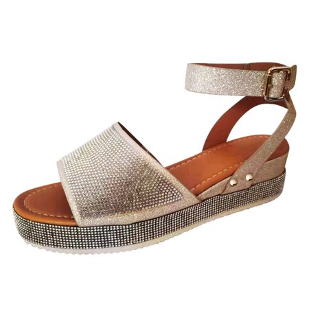 

Womens Sandals Womens Summer Wedgr Crystal Rhinestone Buckle Strap Sandals Outdoor Shoes Women S Sandals Pu Gold 41