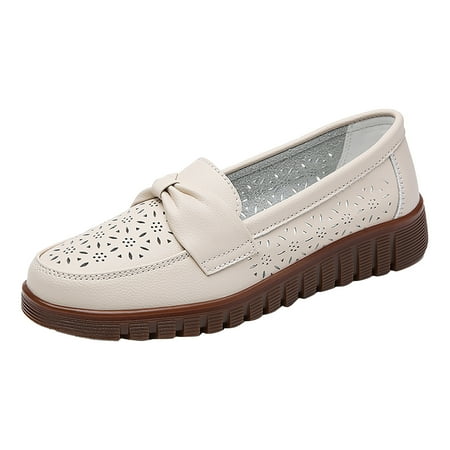 

PMUYBHF Sandals Women Heels Leisure Women s Four Seasons Soft Sole Bow Tie Non Slip Wedges Round Toe Breathable Slip on Lazy Shoes