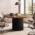 thumbnail image 4 of Tribesigns  Round Conference Table, 47-Inch Wooden Meeting Table for 4-6 People with Sturdy Metal Base for Conference Room, Black, 4 of 7