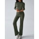 thumbnail image 5 of Conjuntos de 2 Piezas para Mujer, Larga, Cuello Redondo, Pantalones Acampanados de Cintura Alta, Conjuntos de Chándal, Ropa de Calle. Verde L, 5 of 9