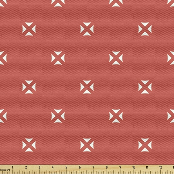 Abstract Upholstery Fabric by the Yard, Minimal Style Floral Like Looking Triangles Squares Modern Geometric Touch, Decorative Fabric for DIY and Home Accents, Dark Salmon White by Ambesonne