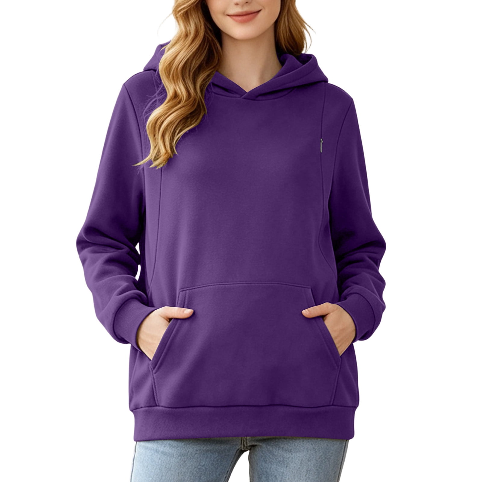 StSilkitty Women Nursing Tops for Breastfeeding Long Sleeve Hooded Sweatshirts with Pockets Lightweight Casual Sweatshirts