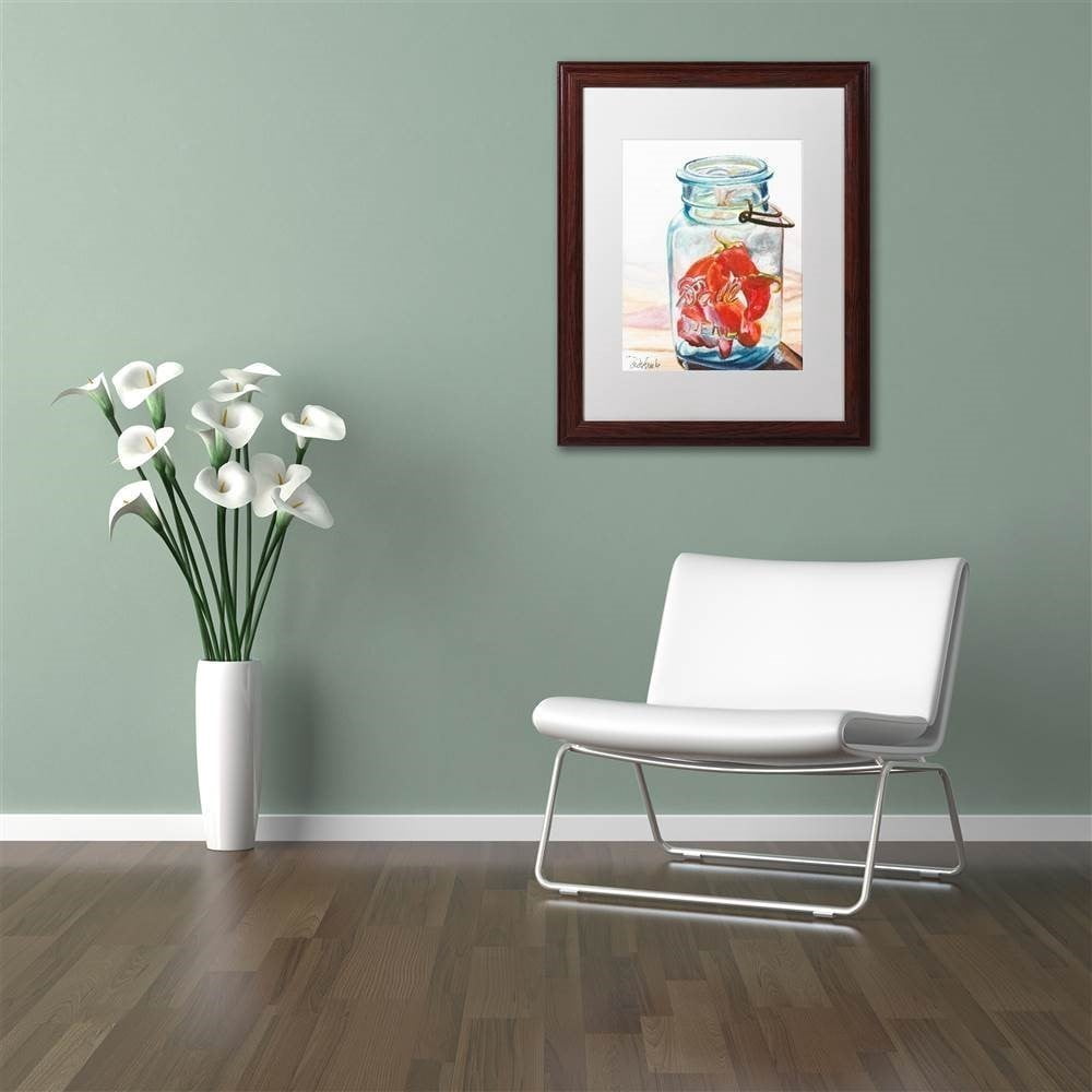 Trademark Fine Art "Ball Jar Ideal Peppers" Canvas Art by Jennifer Redstreake White Matte, Wood Frame