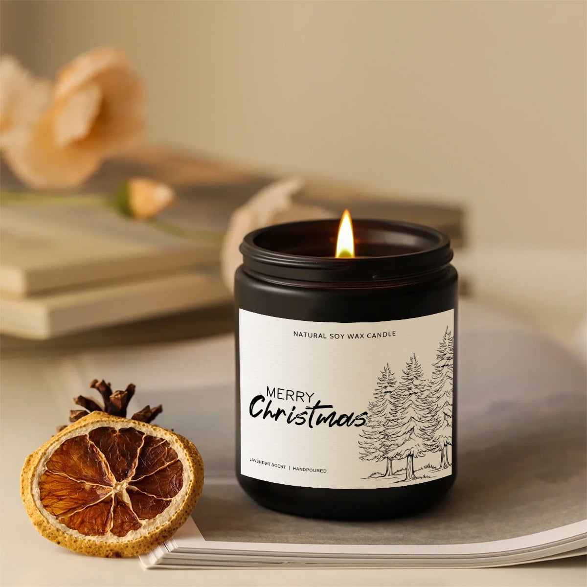 1pc Lavender Scented Candle Merry Christmas Gift for Women Men Adult Coworker Friends Mom Grandma Sister Wife White Elephant Winter Xmas House Decor Lights Trees Stockings Snowflakes Present