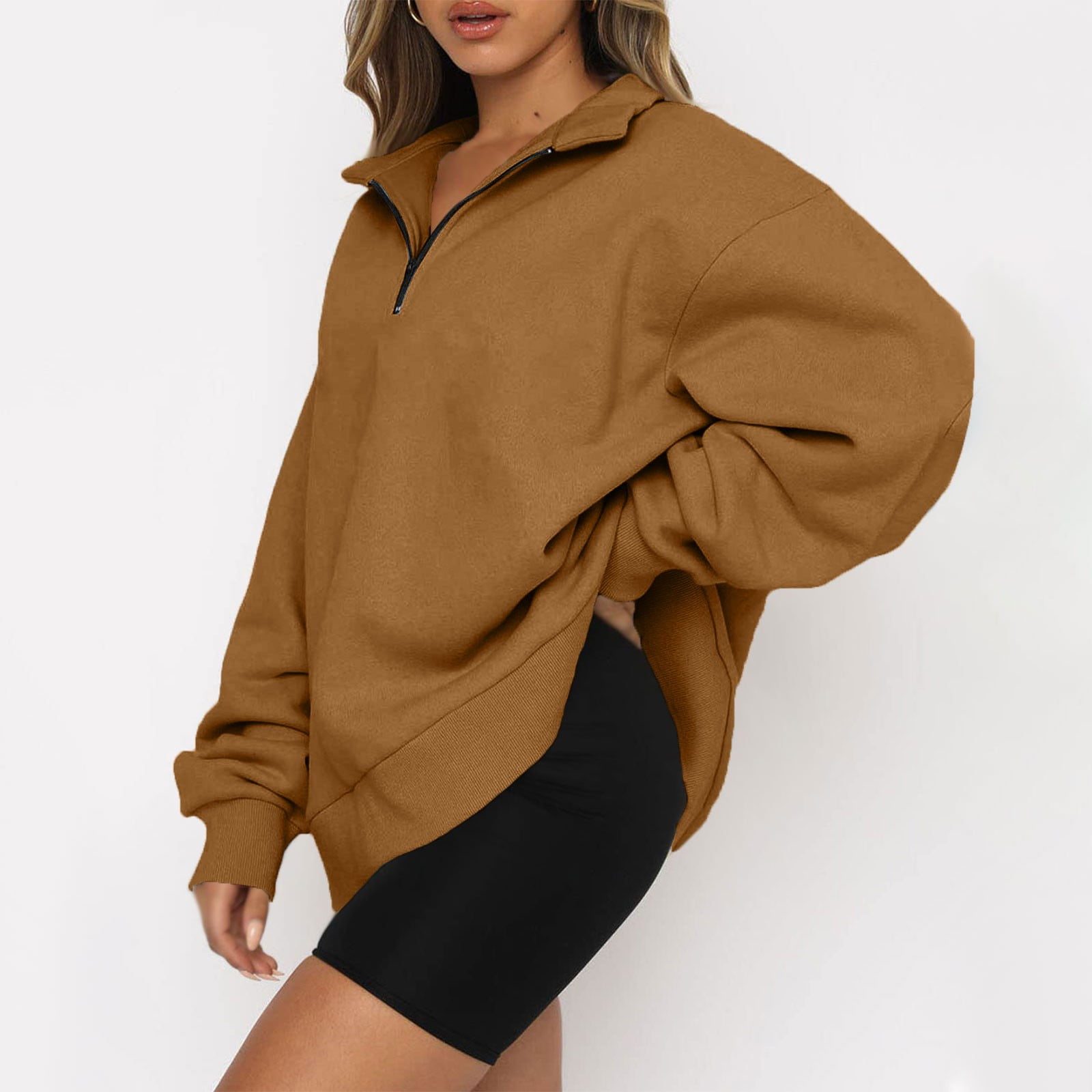 MISSACTIVER Women’s Oversized Half Zip Sweatshirt Quarter 1/4 Zipper Long Sleeve Drop Shoulder Pocket Pullover Jacket Tops
