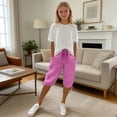 thumbnail image 2 of Girls' Capri Pants Wide Leg Casual Capris Sweatpants Loose Summer Kid Elastic Waist Cropped Trousers Solid 3/4 Length Jogger, 2 of 5
