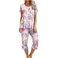 thumbnail image 2 of Women's Pajama Set Short Sleeve Pants Under $15 Casual Printed Sleeveless Round Neck Top Set, 2 of 7