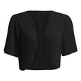 thumbnail image 4 of UTSJKR Womens Soft Chiffon Open Front Sheer Shrug Cover Up Jacket 2024 Fashion Short Sleeve Cropped Cardigans for Evening Dress Black S, 4 of 4