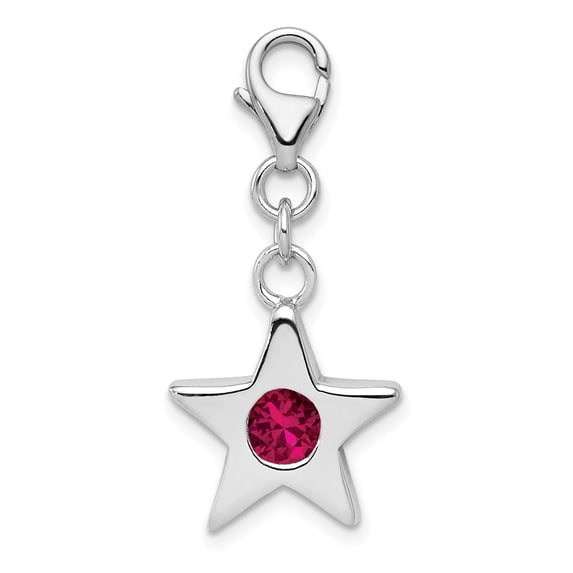 Beautiful Sterling Silver Rhodium-plated July CZ Birthstone Star Charm