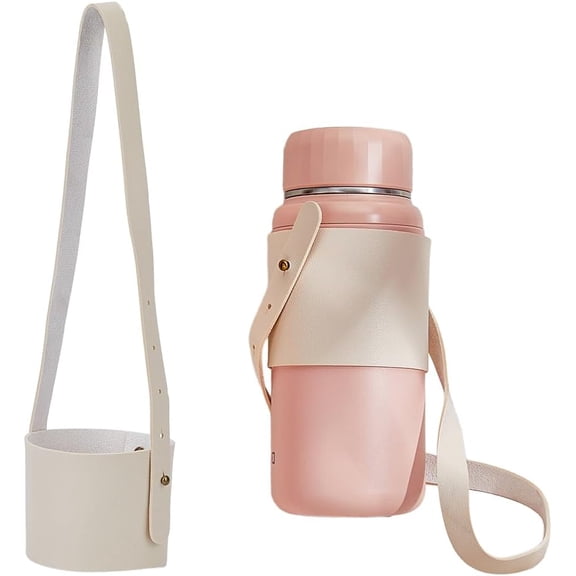 Beige Coffee Purse with Handle Bottle Carrier Reusable PU Leather Coffee Cup Holder Adjustable Tea with Milk Cup Carrier Beverage Bottle Sleeve for Daily Walking Hiking Camping