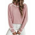 thumbnail image 2 of Fall Sweaters for Women Trendy Cute Cozy - Long Sleeve Colorblock Knitted Pullover Tops Pink XL, 2 of 8
