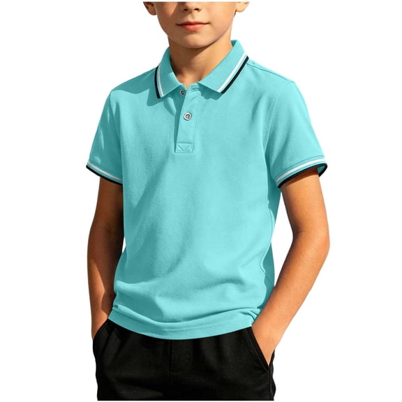 Guluxicc Kids Boys Golf Shirts Collared Short Sleeve Tops Solid Color Casual Summer School Uniform Collared T Shirts