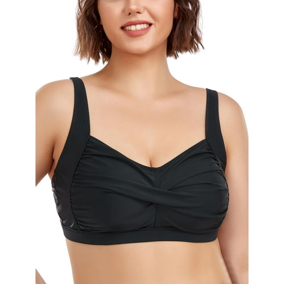 Ocean Blues Women and Women's Plus Size Ruched Bandeau Bikini Top Black Bathing Suit For All Women , Size Large
