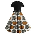 thumbnail image 3 of Alkepwun Halloween Dresses for Women Pumpkin Print Short Sleeve Midi Dress Halloween Costumes Vintage A Line Swing Party Dress with Belt, 3 of 3
