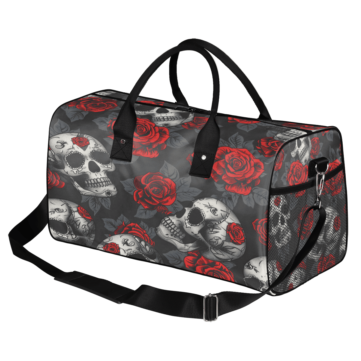 Herdesigns Skulls And Roses Gym Duffle Bag for Men Women, Travel Sports Bag Waterproof Lightweight Weekend Carry On Tote
